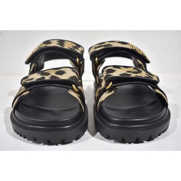 Christian Dior Act Dway Black Gold Leopard Shiny Logo Strap Flat Dad Sandal 35.5 - Picture 5 of 12
